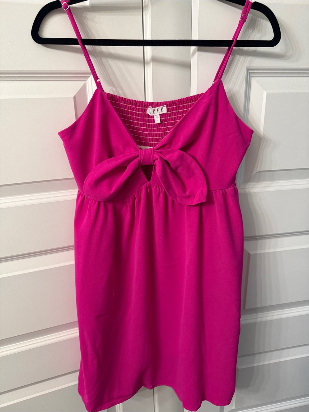 TCEC Fuchsia Tie-Front Spaghetti Strap Mini Dress with pockets